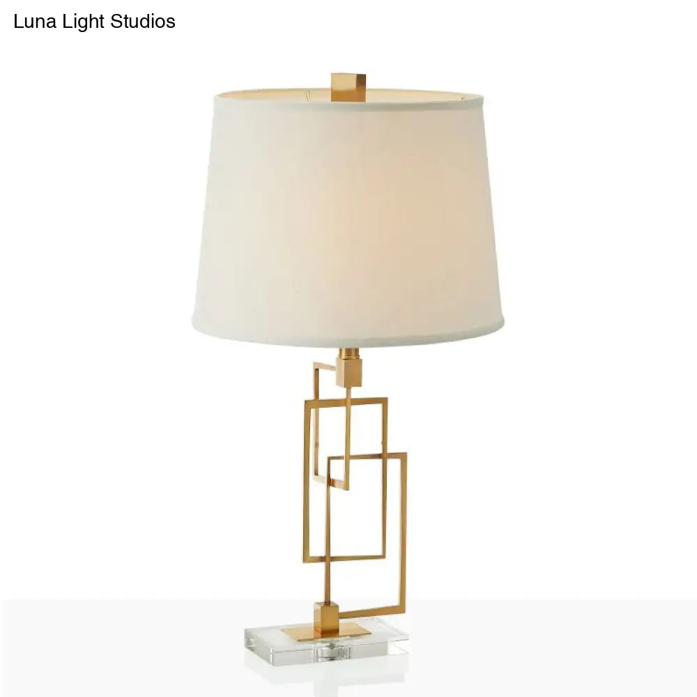 Traditional Metal 1-Head Gold Nightstand Lamp: Modernize Your Living Room with Intersected Rectangles & Fabric Table Light