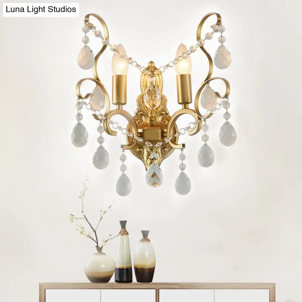 Traditional Metal Candle Wall Lamp with Crystal Swag Accent - 1/2-Light Living Room Wall Mount Fixture