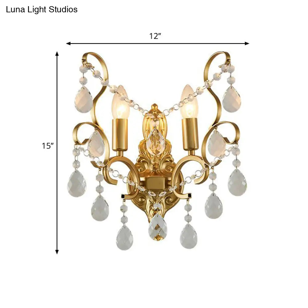 Traditional Metal Candle Wall Lamp with Crystal Swag Accent - 1/2-Light Living Room Wall Mount Fixture