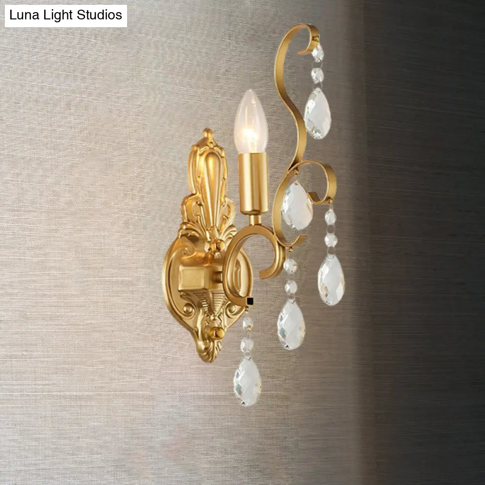 Traditional Metal Candle Wall Lamp with Crystal Swag Accent - 1/2-Light Living Room Wall Mount Fixture
