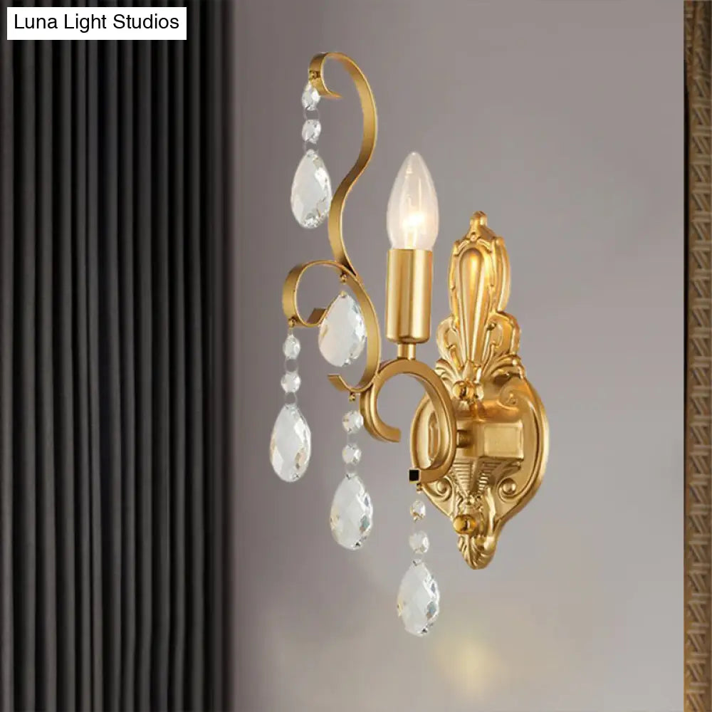 Traditional Metal Candle Wall Lamp with Crystal Swag Accent - 1/2-Light Living Room Wall Mount Fixture