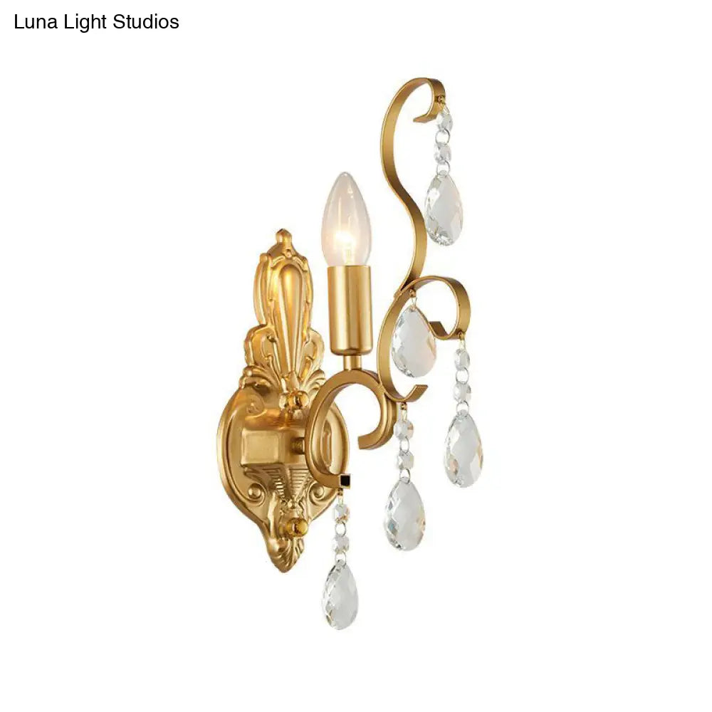 Traditional Metal Candle Wall Lamp with Crystal Swag Accent - 1/2-Light Living Room Wall Mount Fixture
