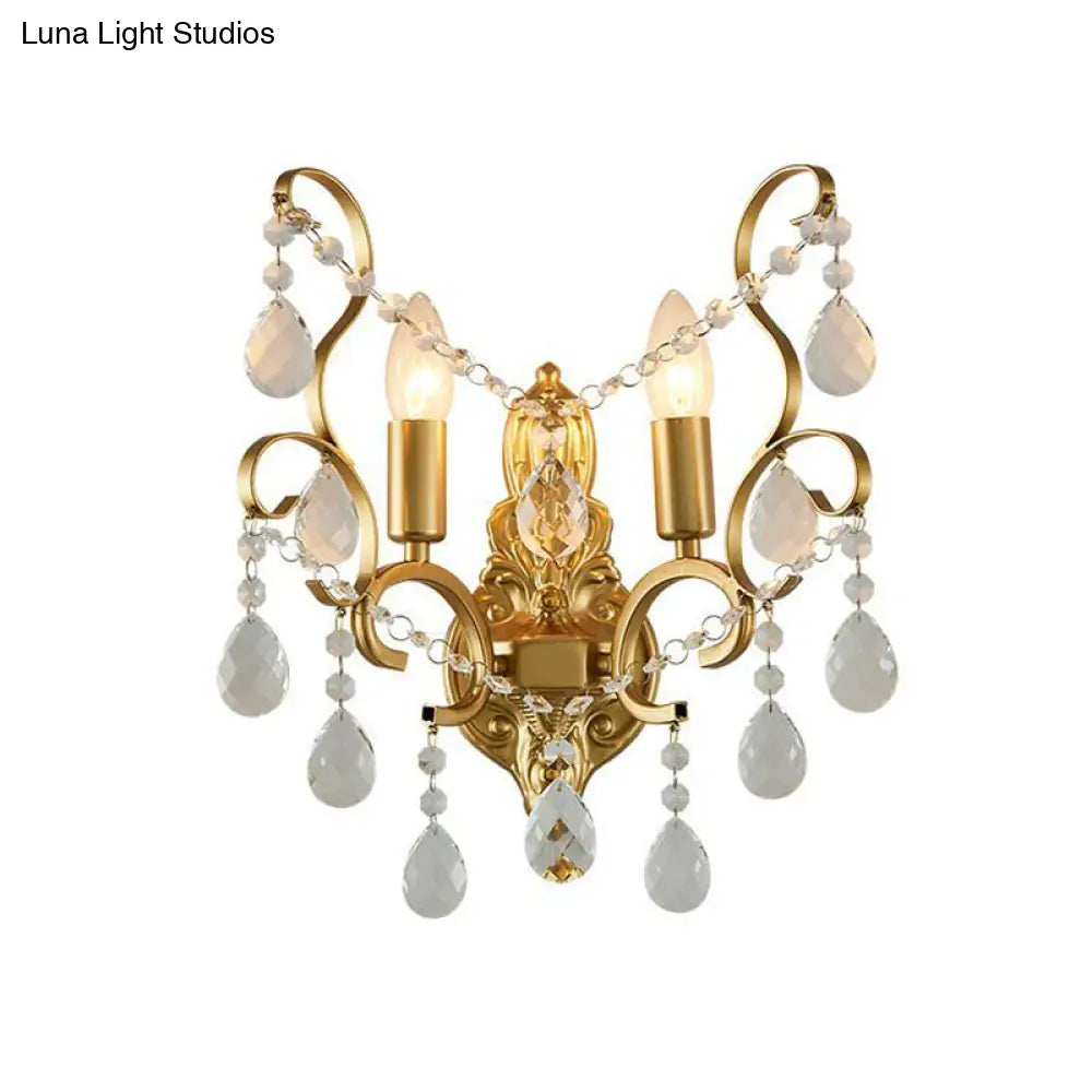 Traditional Metal Candle Wall Lamp with Crystal Swag Accent - 1/2-Light Living Room Wall Mount Fixture