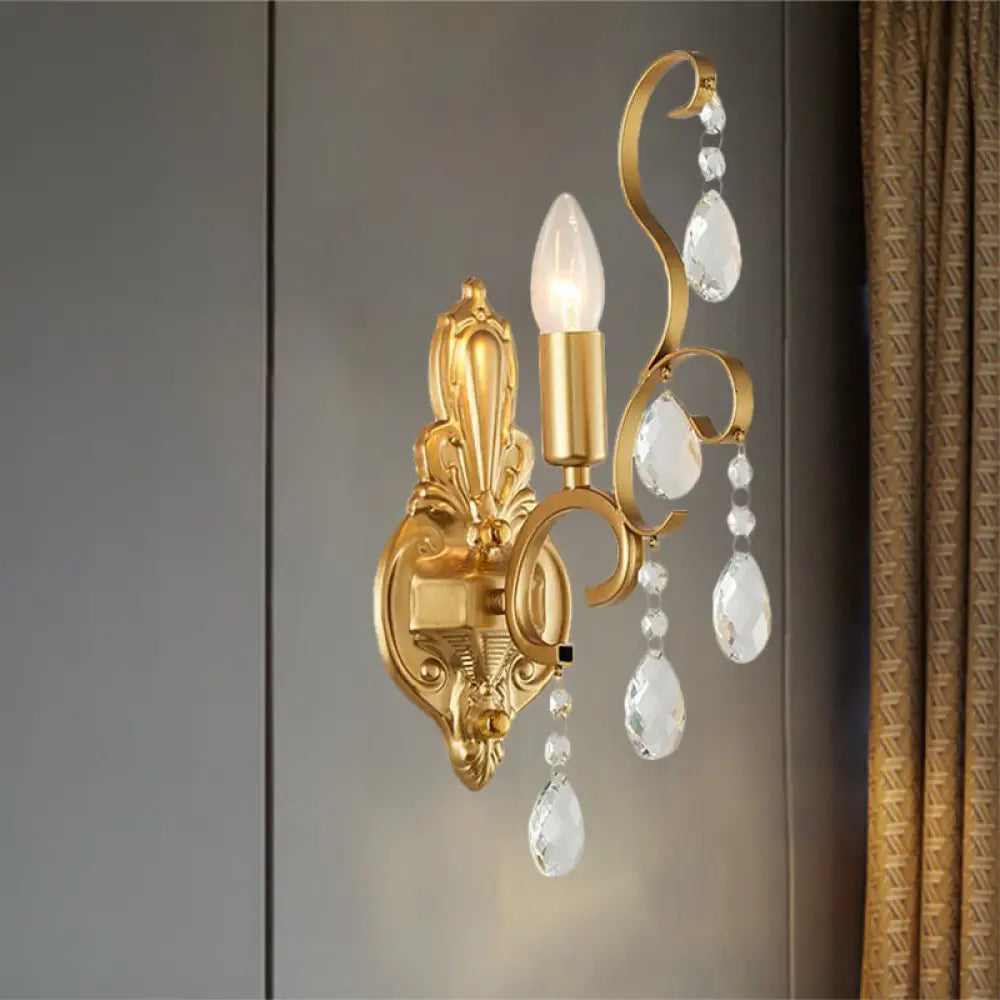 Traditional Metal Candle Wall Lamp with Crystal Swag Accent - 1/2-Light Living Room Wall Mount Fixture
