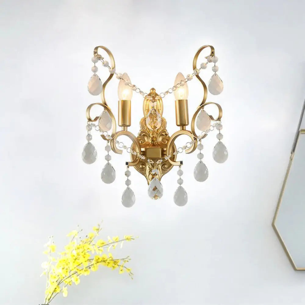 Traditional Metal Candle Wall Lamp with Crystal Swag Accent - 1/2-Light Living Room Wall Mount Fixture