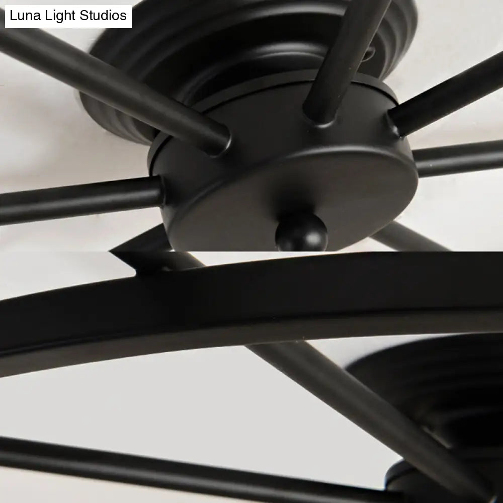 Traditional Metal Semi Flush Ceiling Light with 8 Black Wheel-Shaped Lights - Perfect for Living Room
