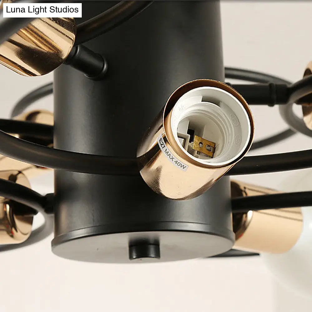 Traditional Metal Semi-Mount Ceiling Light Fixture, Ring Bedroom Lighting, 3/6/9 Lights, Black