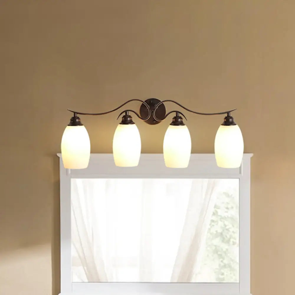 Traditional Milk Glass Vanity Sconce in Black - 3/4 Lights for Bathroom