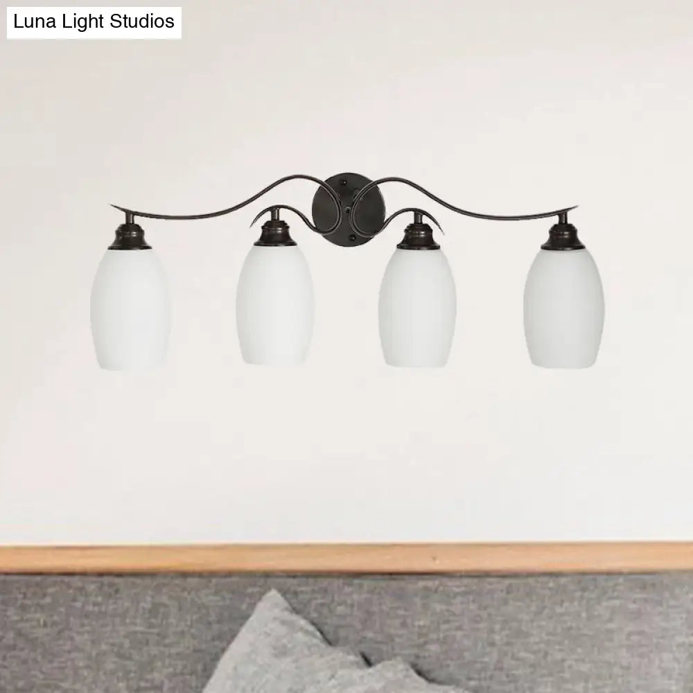 Traditional Milk Glass Vanity Sconce in Black - 3/4 Lights for Bathroom
