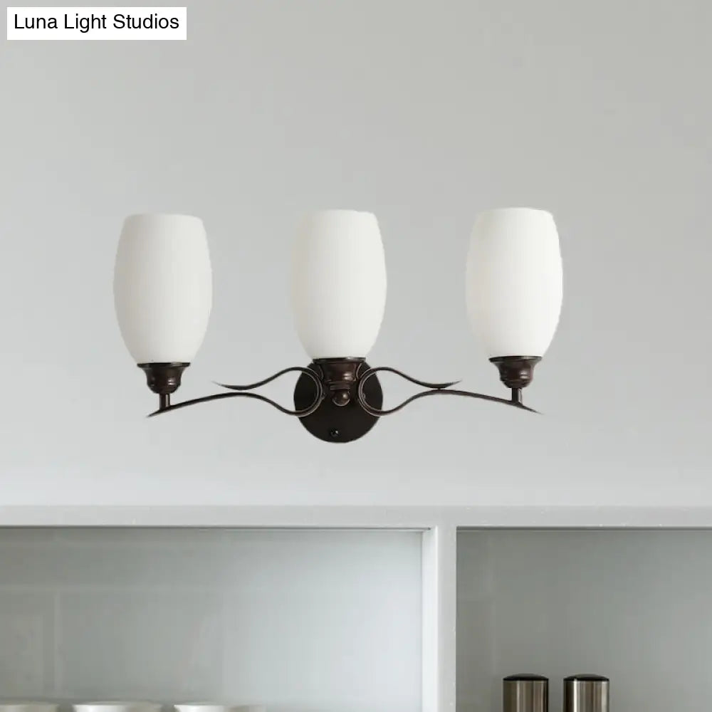 Traditional Milk Glass Vanity Sconce in Black - 3/4 Lights for Bathroom