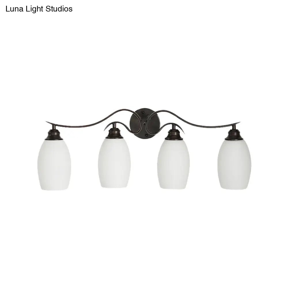 Traditional Milk Glass Vanity Sconce in Black - 3/4 Lights for Bathroom
