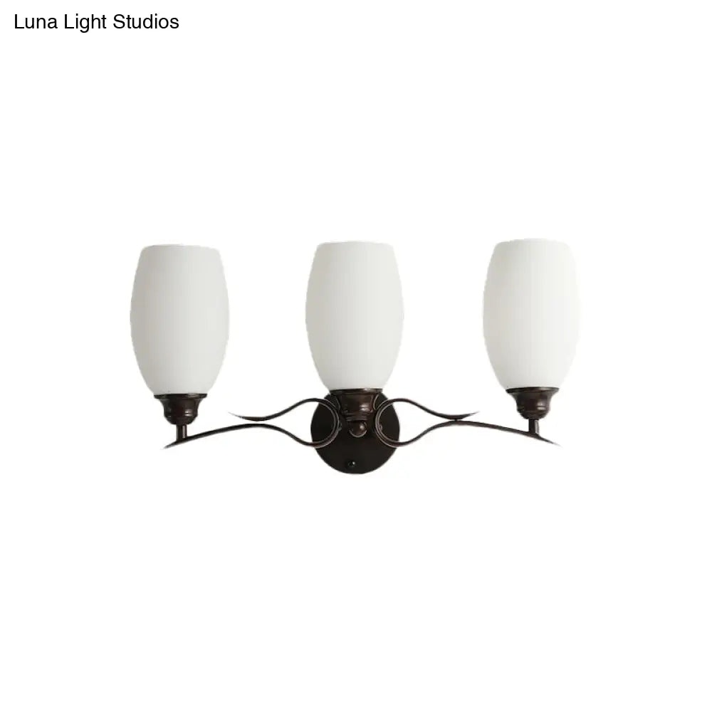 Traditional Milk Glass Vanity Sconce in Black - 3/4 Lights for Bathroom