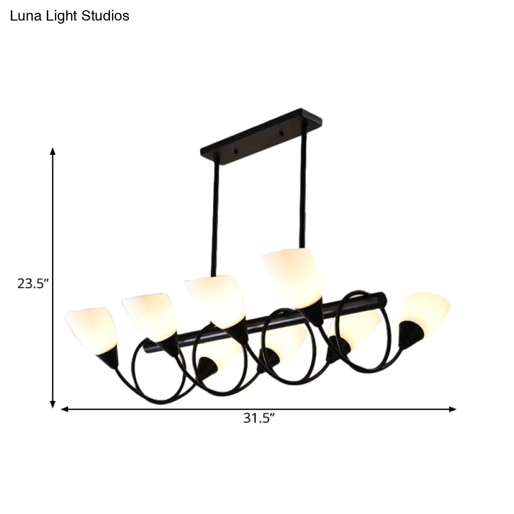 Traditional Milky Glass Pendant Light Fixture - 6/8/10 Lights - Black Hanging Lamp Kit