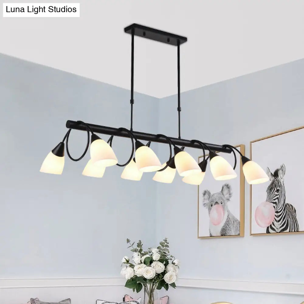 Traditional Milky Glass Pendant Light Fixture - 6/8/10 Lights - Black Hanging Lamp Kit