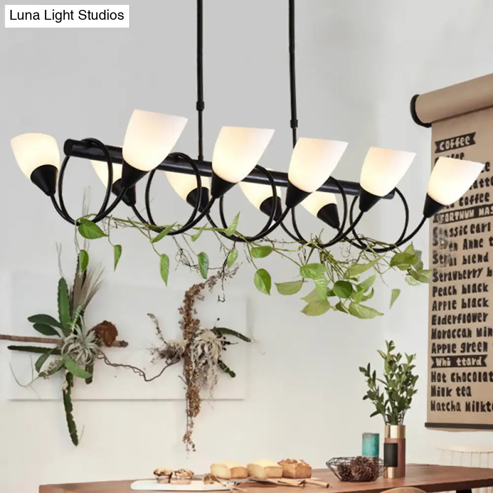 Traditional Milky Glass Pendant Light Fixture - 6/8/10 Lights - Black Hanging Lamp Kit