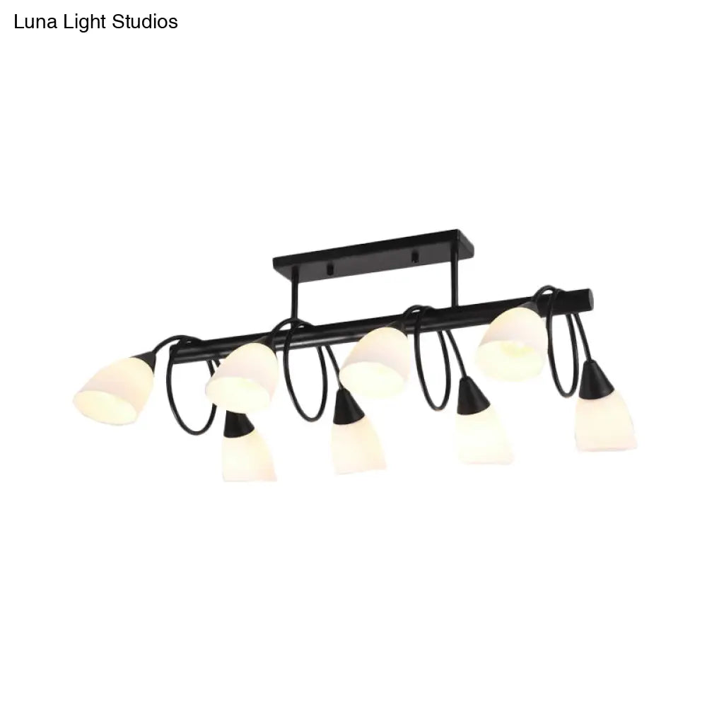 Traditional Milky Glass Pendant Light Fixture - 6/8/10 Lights - Black Hanging Lamp Kit