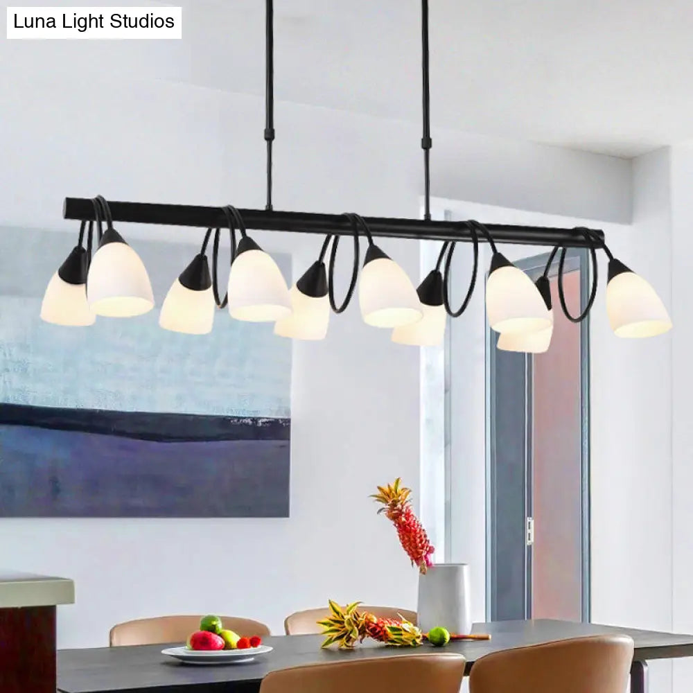 Traditional Milky Glass Pendant Light Fixture - 6/8/10 Lights - Black Hanging Lamp Kit