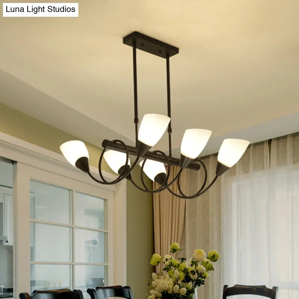 Traditional Milky Glass Pendant Light Fixture - 6/8/10 Lights - Black Hanging Lamp Kit