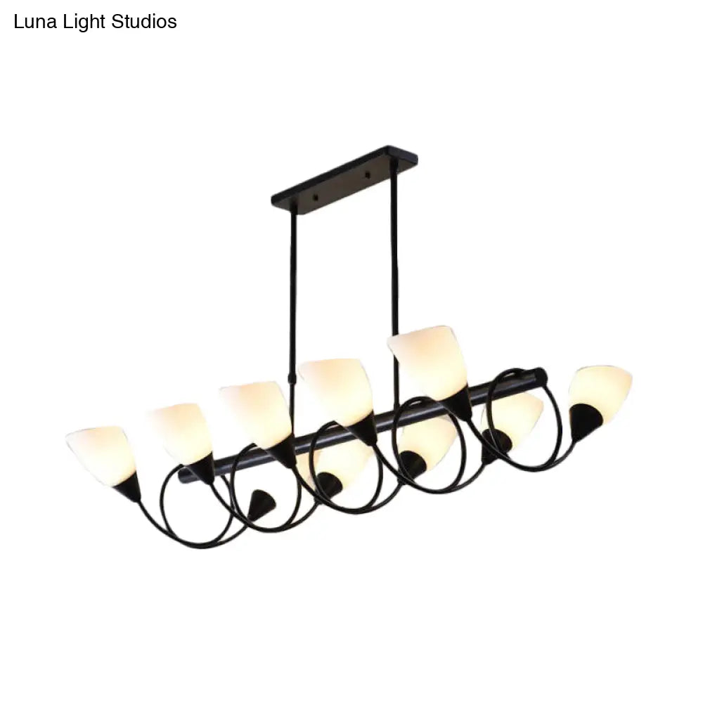 Traditional Milky Glass Pendant Light Fixture - 6/8/10 Lights - Black Hanging Lamp Kit