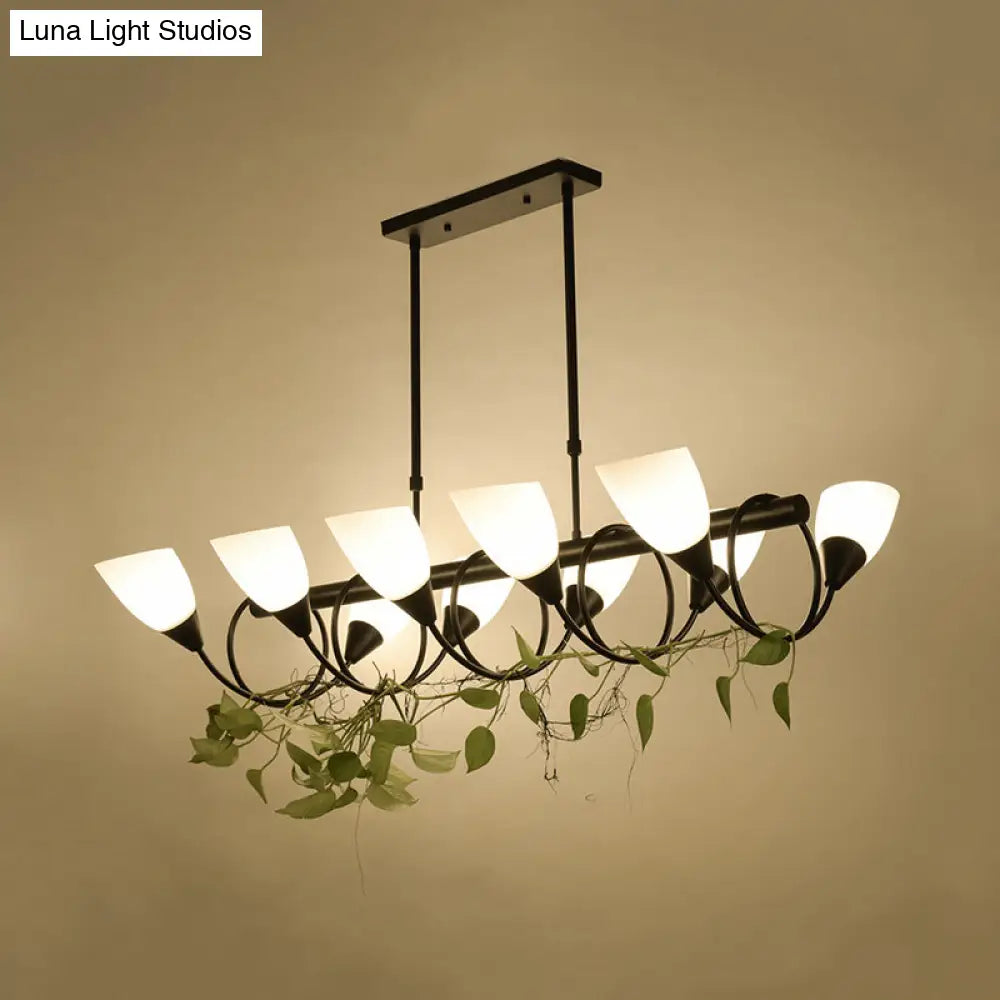 Traditional Milky Glass Pendant Light Fixture - 6/8/10 Lights - Black Hanging Lamp Kit