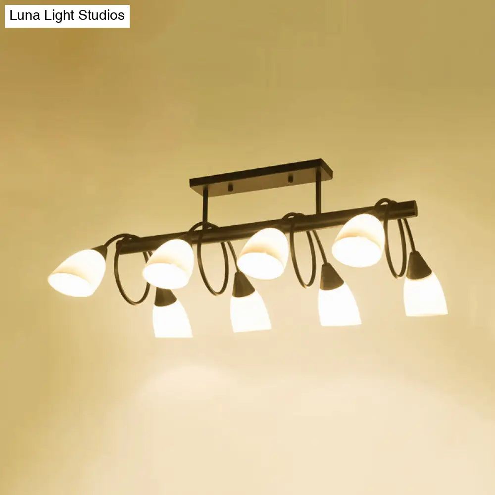 Traditional Milky Glass Pendant Light Fixture - 6/8/10 Lights - Black Hanging Lamp Kit
