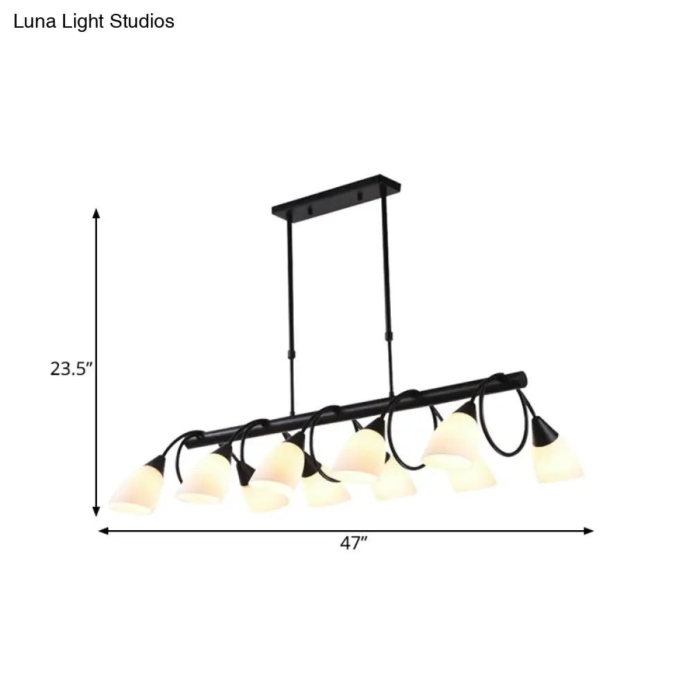 Traditional Milky Glass Pendant Light Fixture - 6/8/10 Lights - Black Hanging Lamp Kit