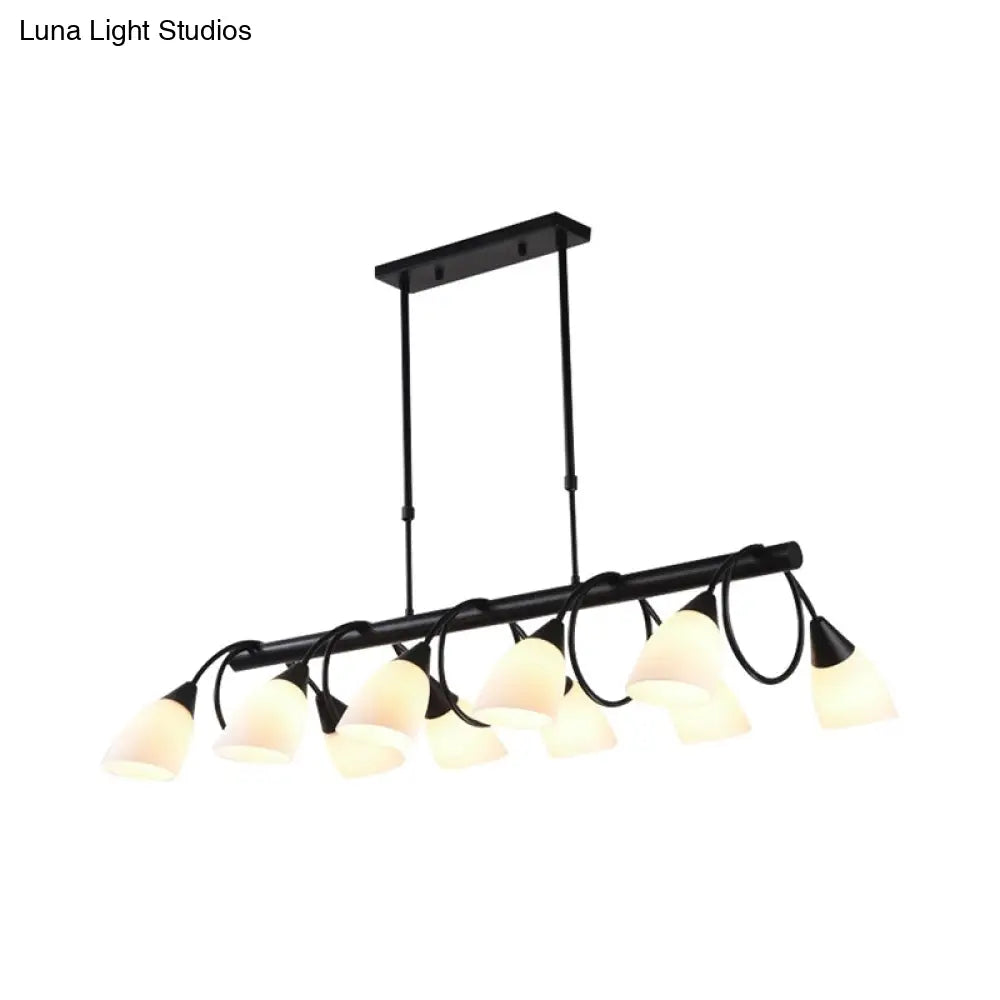 Traditional Milky Glass Pendant Light Fixture - 6/8/10 Lights - Black Hanging Lamp Kit