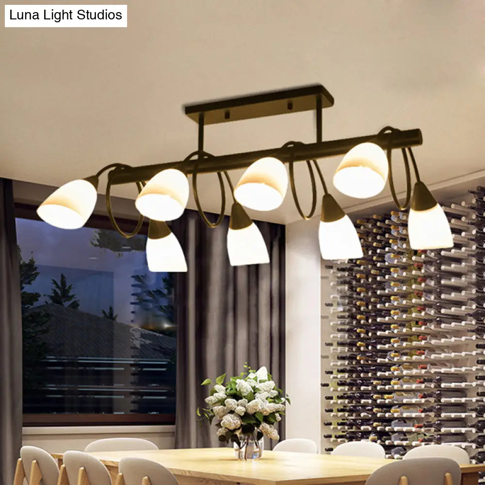 Traditional Milky Glass Pendant Light Fixture - 6/8/10 Lights - Black Hanging Lamp Kit