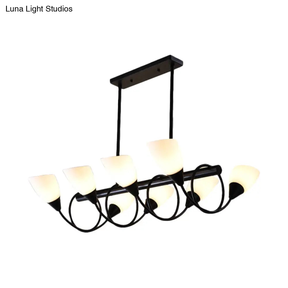 Traditional Milky Glass Pendant Light Fixture - 6/8/10 Lights - Black Hanging Lamp Kit