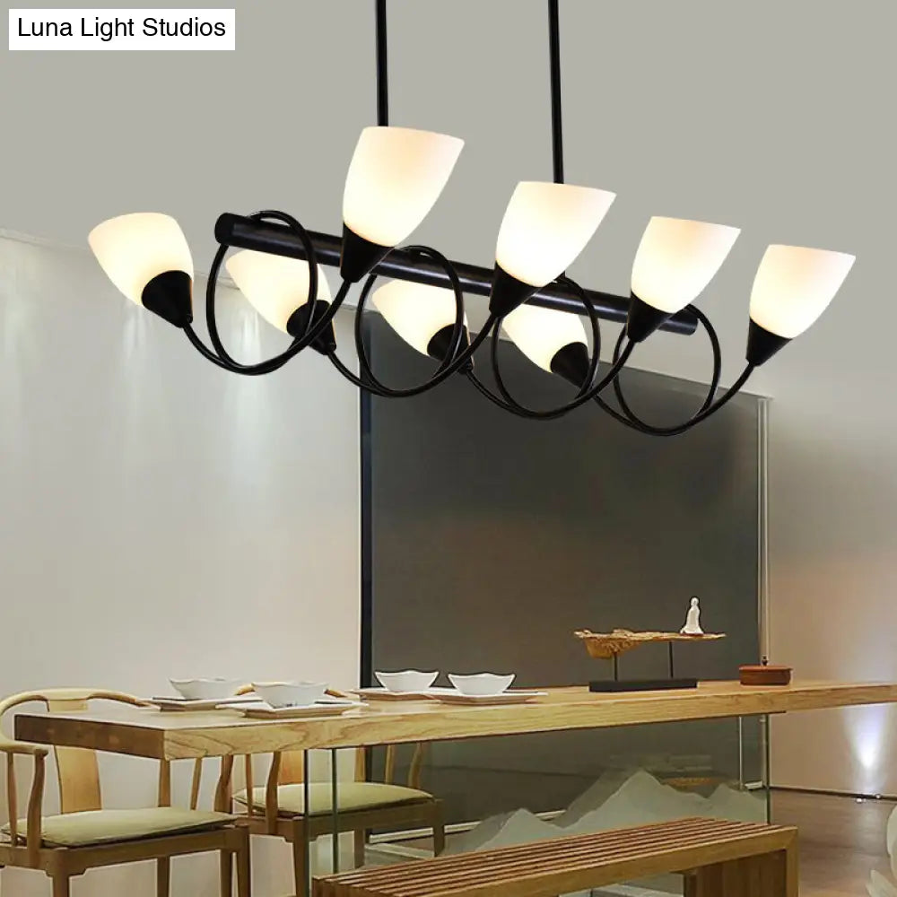 Traditional Milky Glass Pendant Light Fixture - 6/8/10 Lights - Black Hanging Lamp Kit