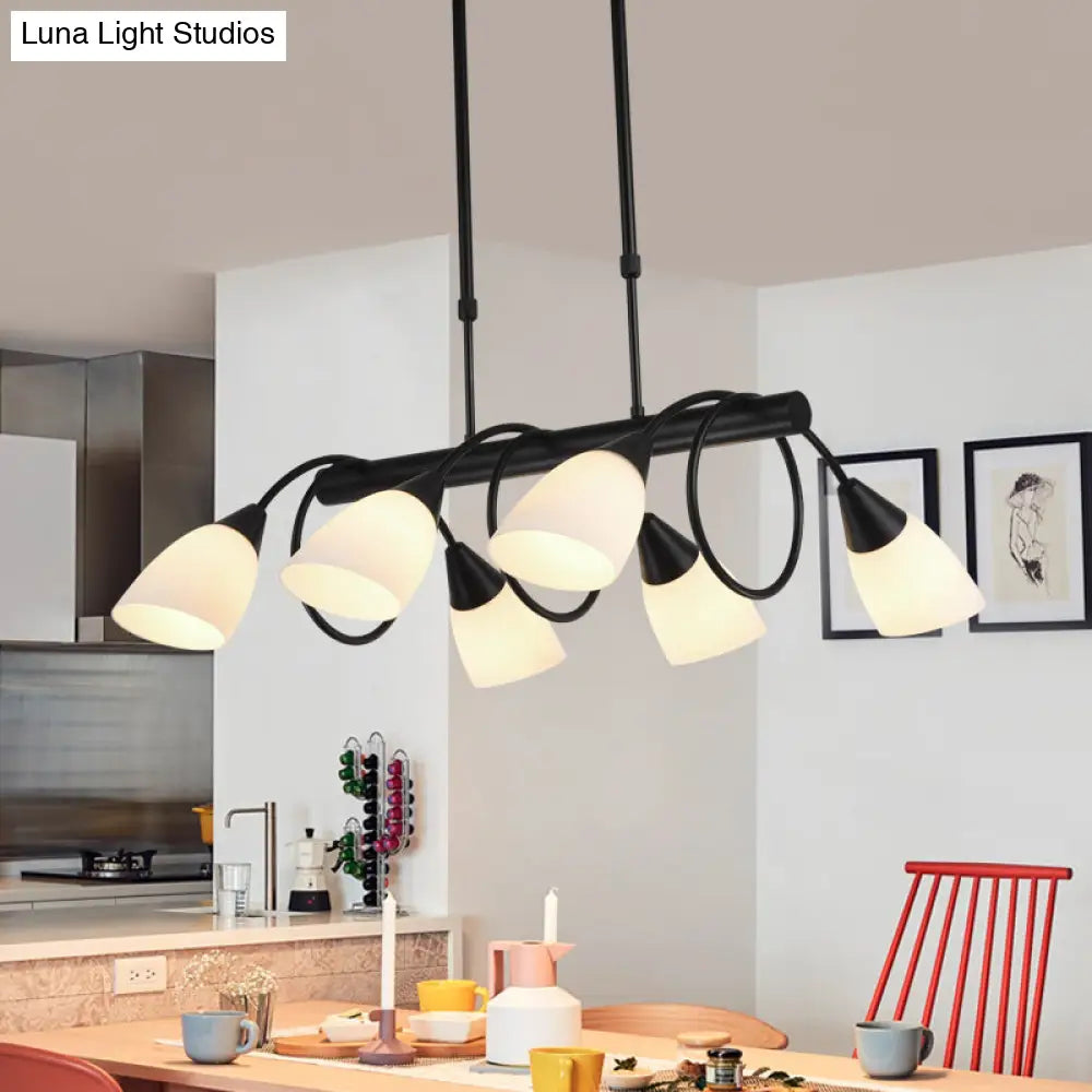 Traditional Milky Glass Pendant Light Fixture - 6/8/10 Lights - Black Hanging Lamp Kit