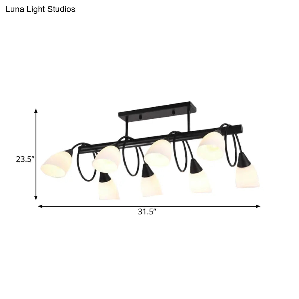 Traditional Milky Glass Pendant Light Fixture - 6/8/10 Lights - Black Hanging Lamp Kit