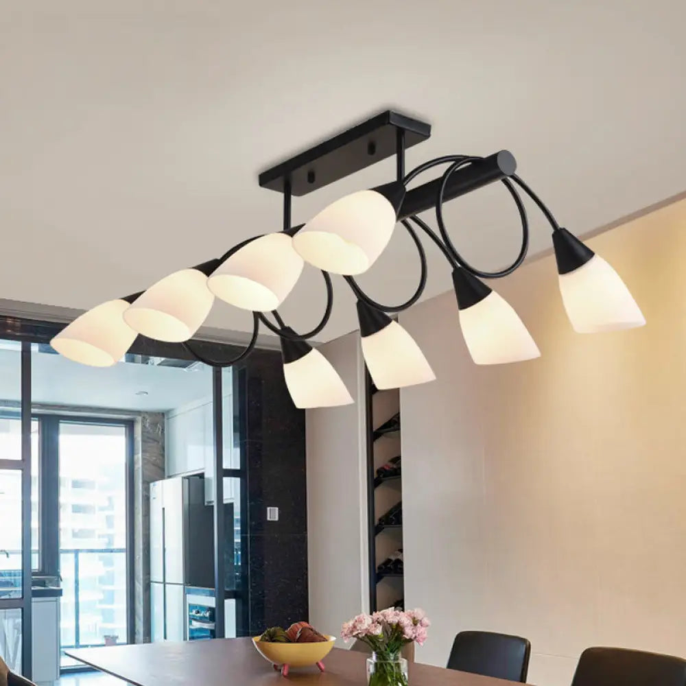 Traditional Milky Glass Pendant Light Fixture - 6/8/10 Lights - Black Hanging Lamp Kit