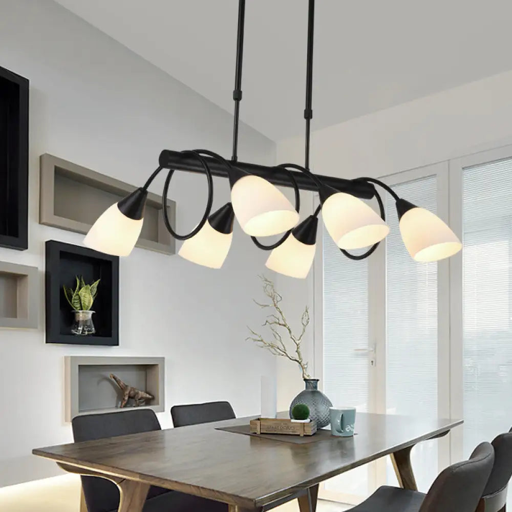 Traditional Milky Glass Pendant Light Fixture - 6/8/10 Lights - Black Hanging Lamp Kit