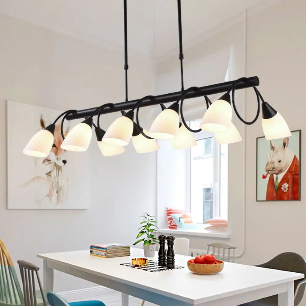 Traditional Milky Glass Pendant Light Fixture - 6/8/10 Lights - Black Hanging Lamp Kit