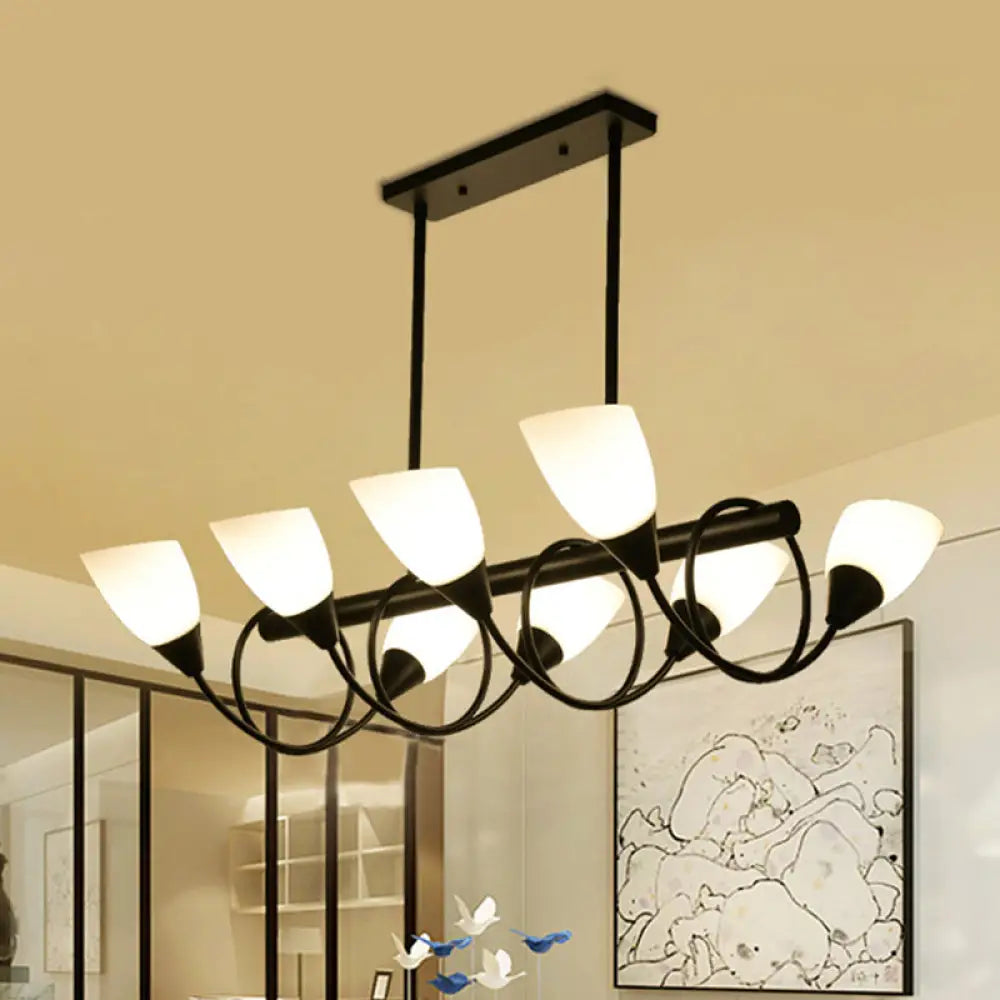 Traditional Milky Glass Pendant Light Fixture - 6/8/10 Lights - Black Hanging Lamp Kit