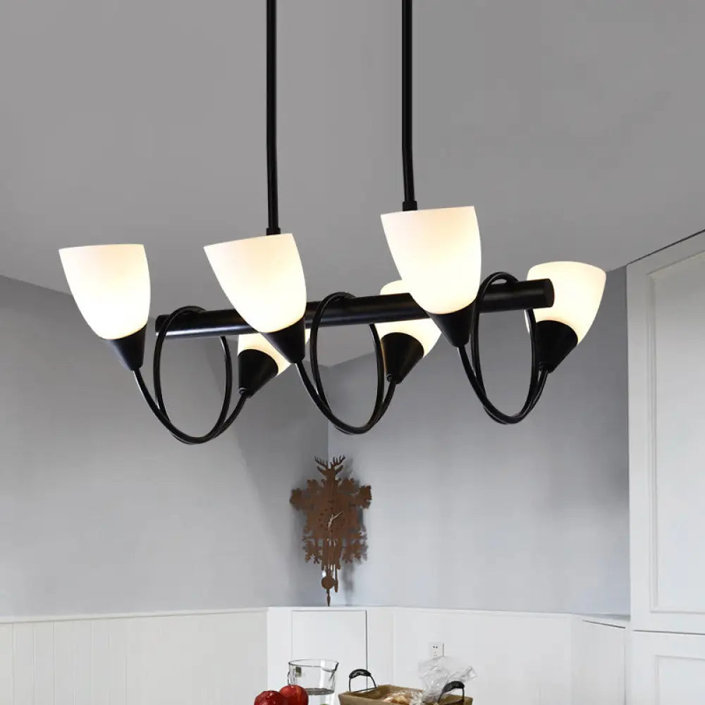 Traditional Milky Glass Pendant Light Fixture - 6/8/10 Lights - Black Hanging Lamp Kit