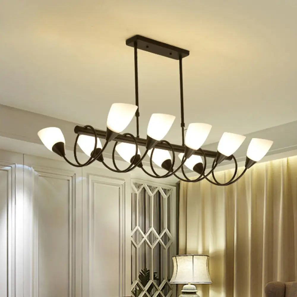 Traditional Milky Glass Pendant Light Fixture - 6/8/10 Lights - Black Hanging Lamp Kit