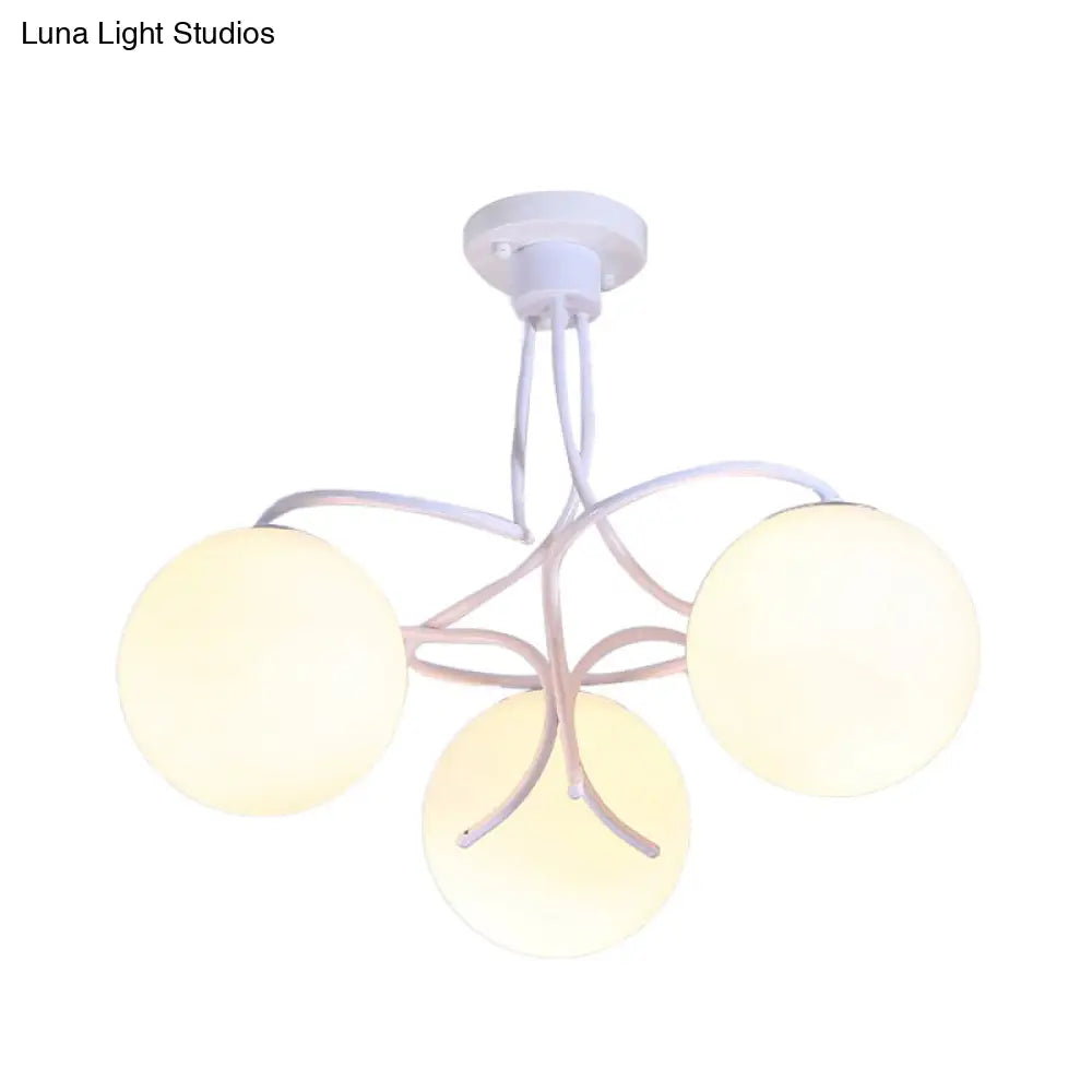 Traditional Milky Glass Semi Flush Ceiling Lamp - Black/White, 3/5 Lights for Living Room