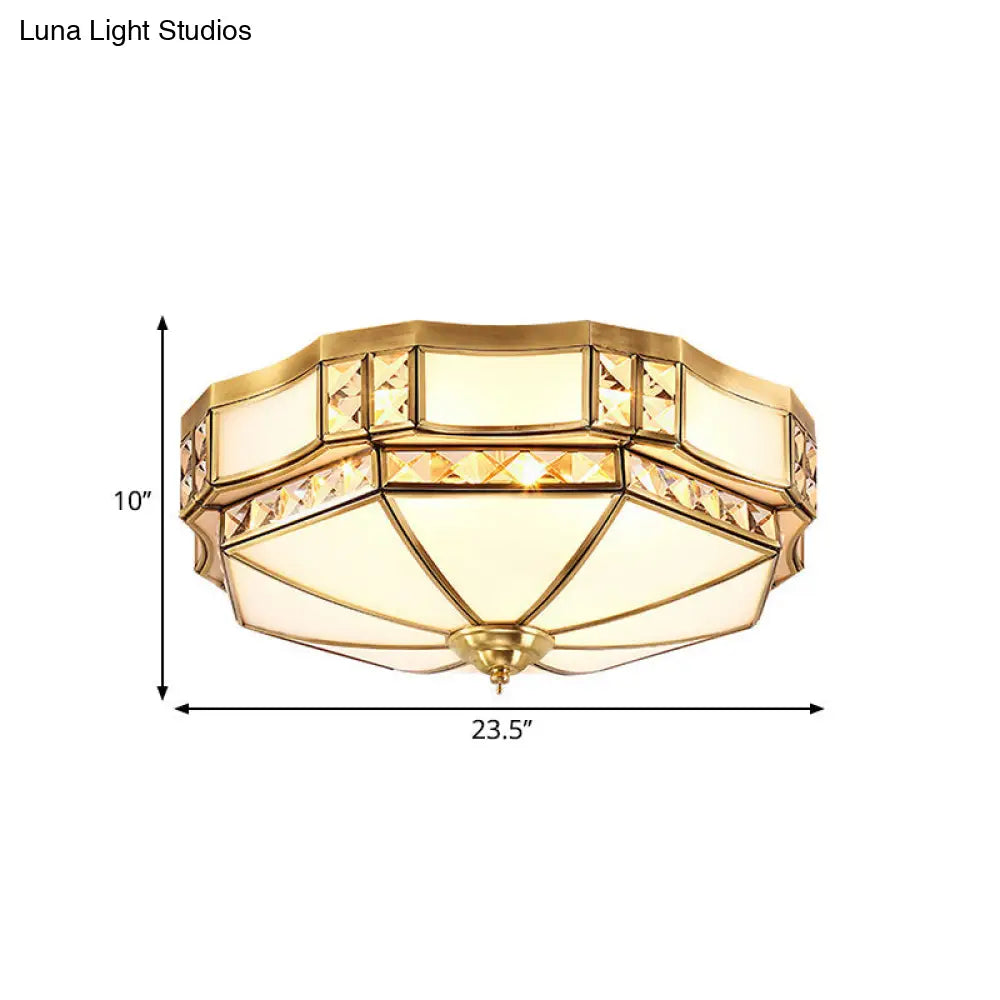 Traditional Opal Glass Bowl Ceiling Flush Mount with Gold Finish - Ideal for Bedroom Lighting