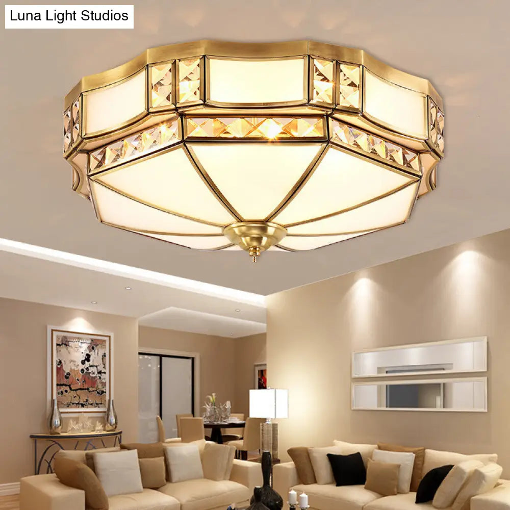 Traditional Opal Glass Bowl Ceiling Flush Mount with Gold Finish - Ideal for Bedroom Lighting