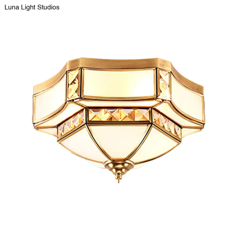 Traditional Opal Glass Bowl Ceiling Flush Mount with Gold Finish - Ideal for Bedroom Lighting