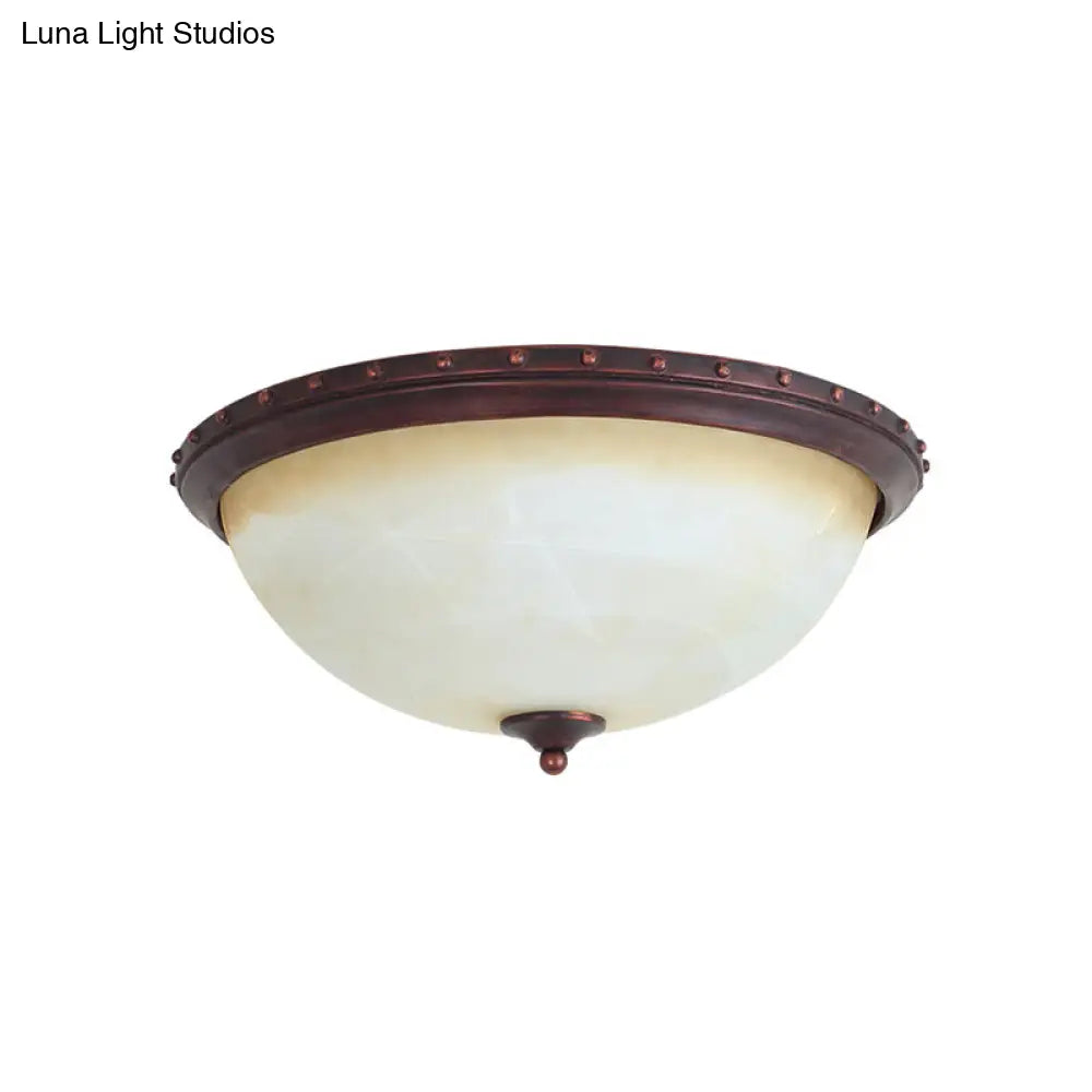 Traditional Opal Glass Bowl Flush Light Fixture - 2-Head Foyer Ceiling Flush Mount (Brown)