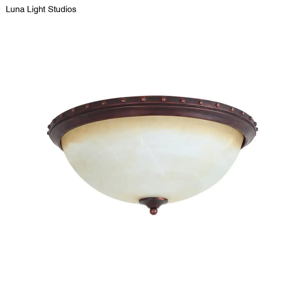 Traditional Opal Glass Bowl Flush Light Fixture - 2-Head Foyer Ceiling Flush Mount (Brown)