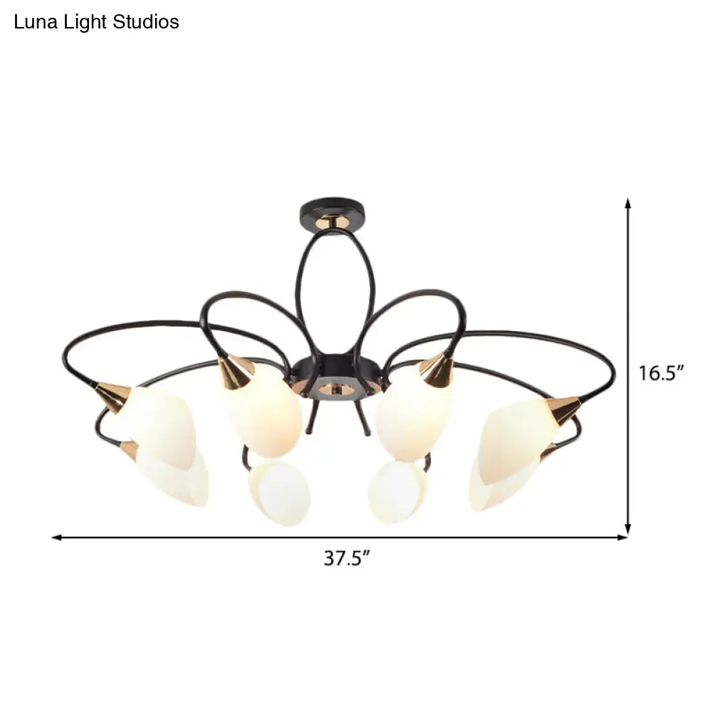 Traditional Oval White Glass Semi Flush Mount Ceiling Light with 6/8 Lights - Black Finish for Living Room