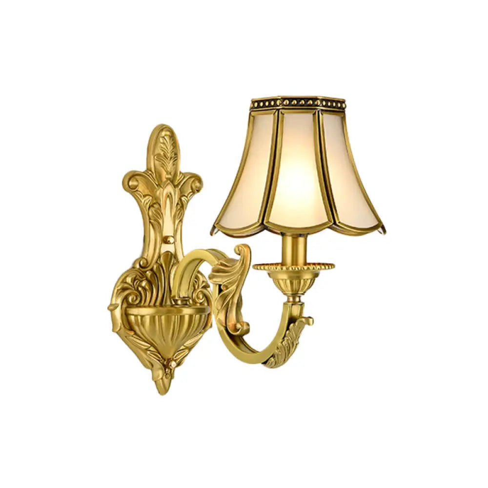 Traditional Polished Brass Flared Wall Sconce with Frosted Glass