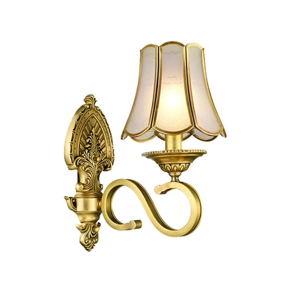 Traditional Polished Brass Flared Wall Sconce with Frosted Glass