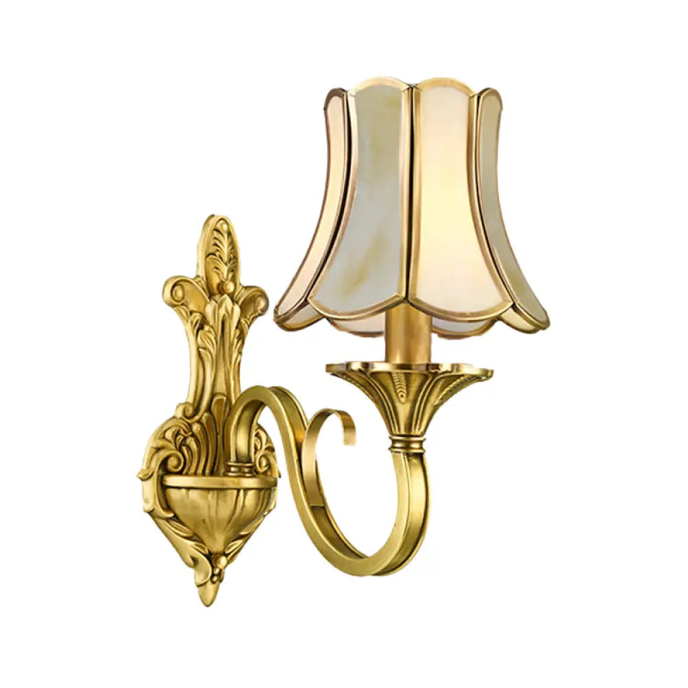 Traditional Polished Brass Flared Wall Sconce with Frosted Glass