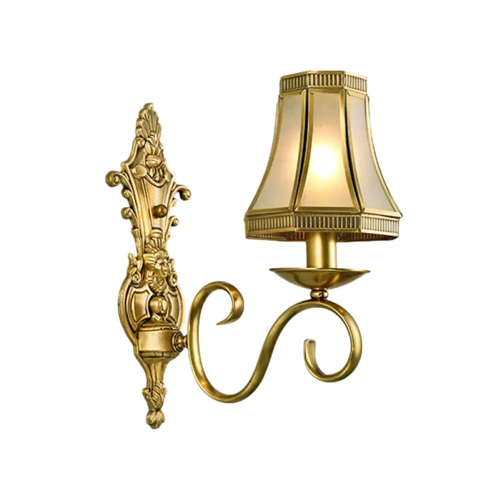Traditional Polished Brass Flared Wall Sconce with Frosted Glass