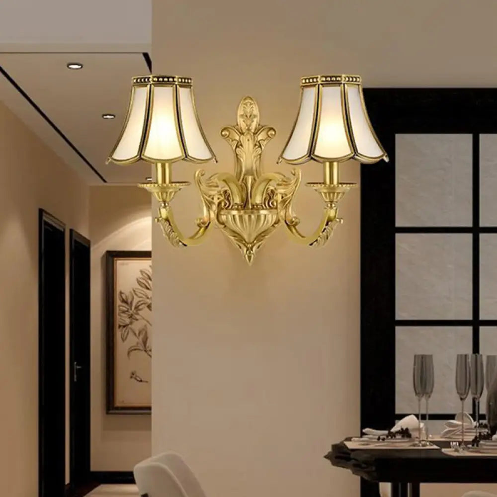 Traditional Polished Brass Flared Wall Sconce with Frosted Glass